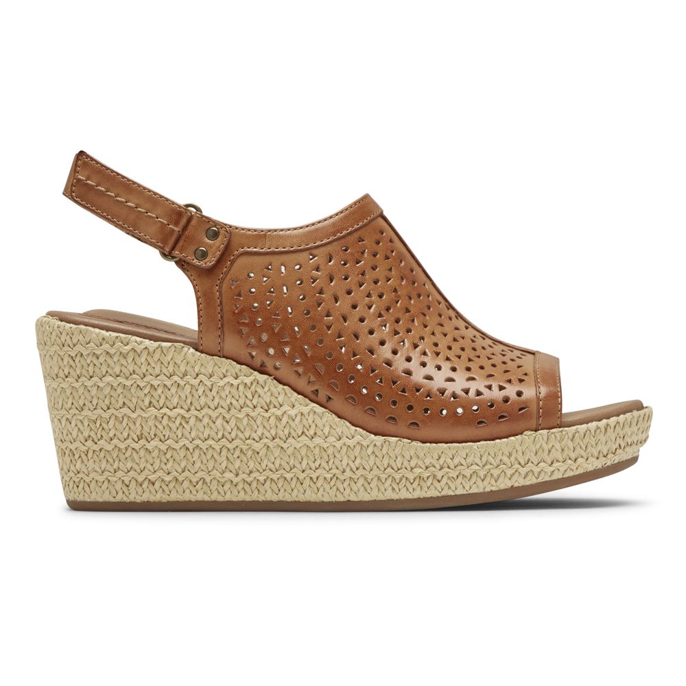 Rockport Cobb Hill Erika Perforated - Womens Wedges Sandals - Brown - NZ (BXP-147532)